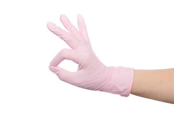 Médico guantes rosados de látex de nitrilo . — Foto de Stock
