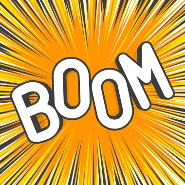 Boom komik patlamalar şablonu. Patlayıcı bomba dan flaş ile dekoratif arka planlar. Komik karikatür patlama. Metin ile konuşma balonu. Vektör çizim düz tarzı. EPS 10.