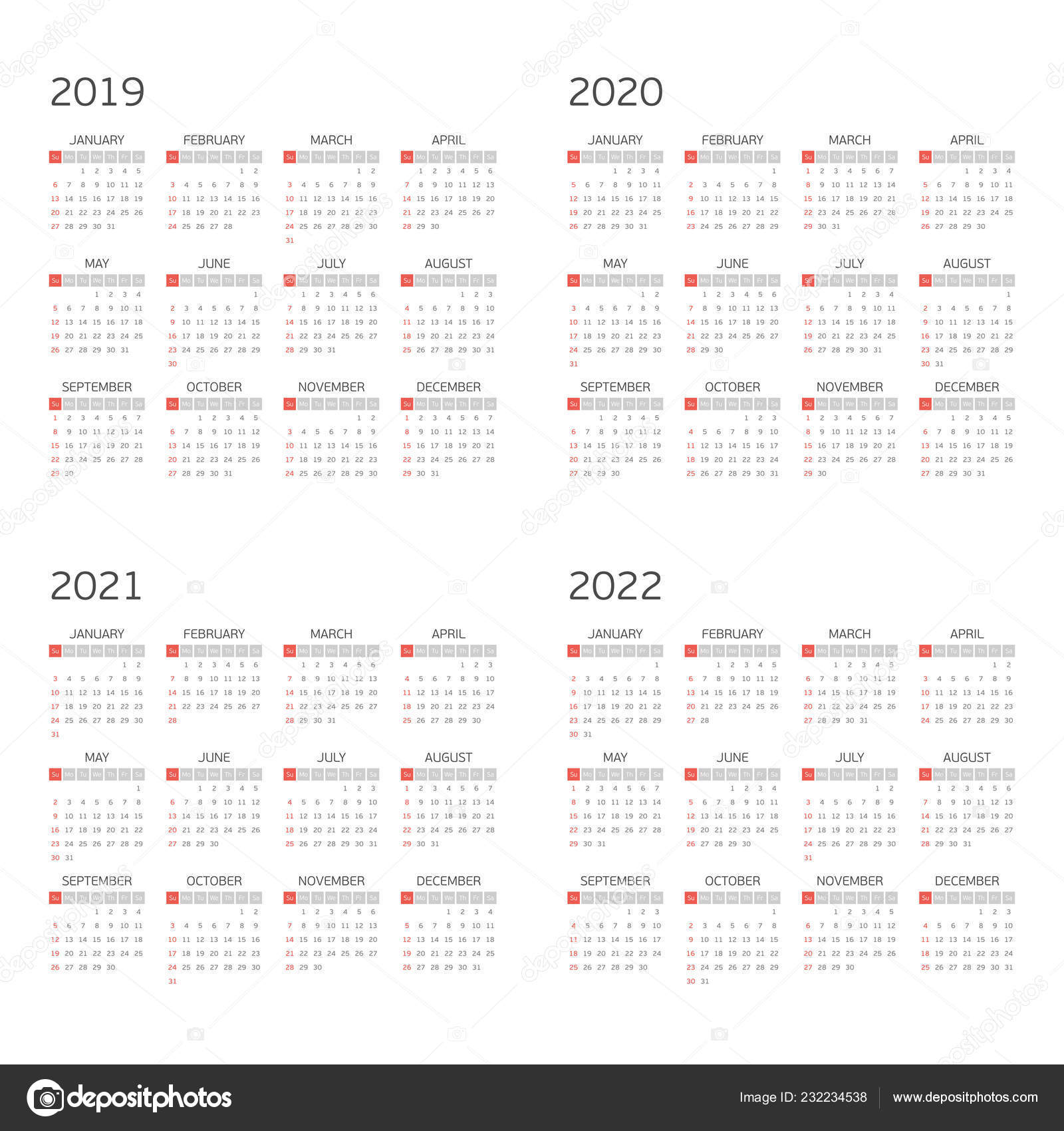Empirisch opvolger climax Vector calendar on 2019 2020 2021 2022. Stock Vector by ©art-sonik  #232234538