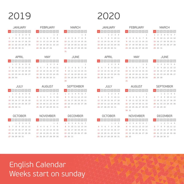 Векторний календар 2019 2020 . — стоковий вектор