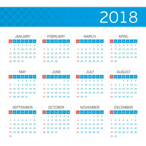 Calendario vectorial en 2018 . — Archivo Imágenes Vectoriales