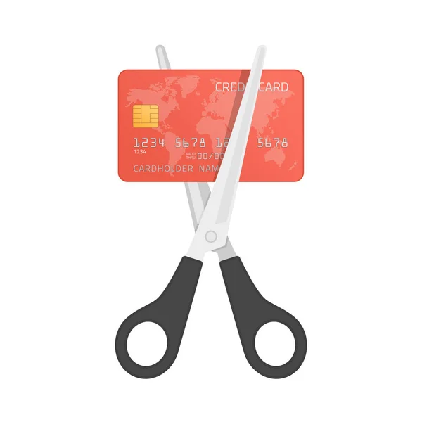 Tesoura cortando cartão de crédito. — Vetor de Stock