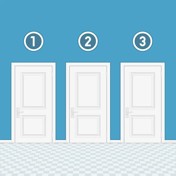 Tre dörrar med siffror. — Stock vektor