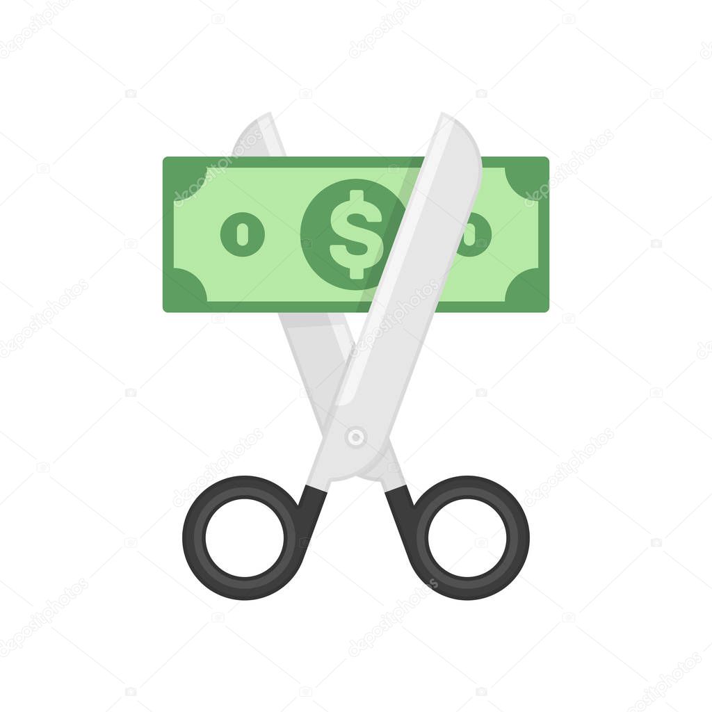 Scissors cutting money.