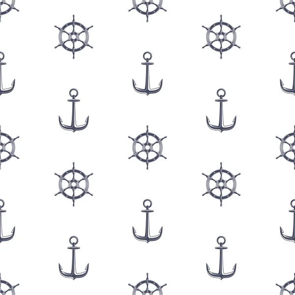 Ship wheel and anchor pattern. — Stock Vector