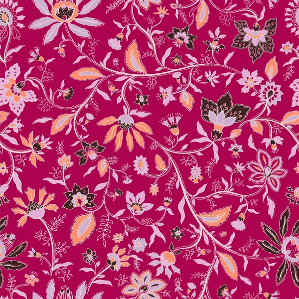矢量无缝的民族博霍图案与鲜花和树叶 梦幻般的棉布花卉设计 — 图库矢量图片