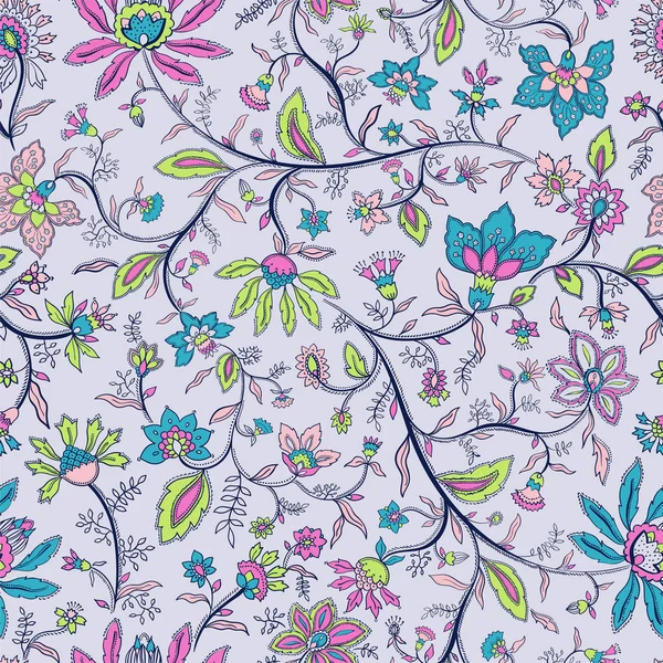 矢量无缝的民族博霍图案与鲜花和树叶 梦幻般的棉布花卉设计 — 图库矢量图片