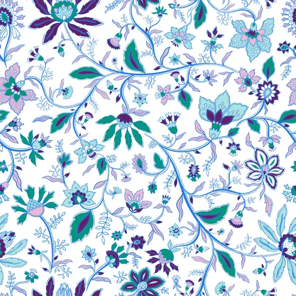 Vector Naadloze Etnische Boho Patroon Met Bloemen Bladeren Fantasie Chintz — Stockvector