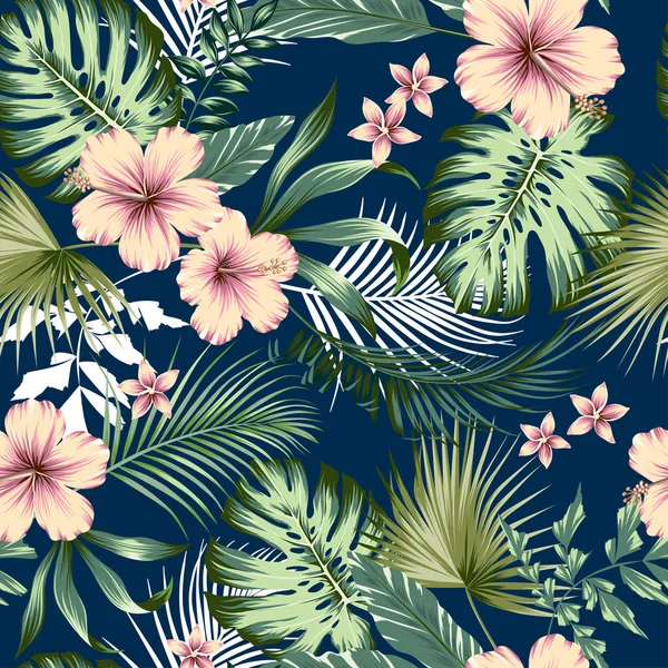 Motif Tropical Botanique Sans Couture Vectoriel Avec Des Fleurs Feuillage — Image vectorielle