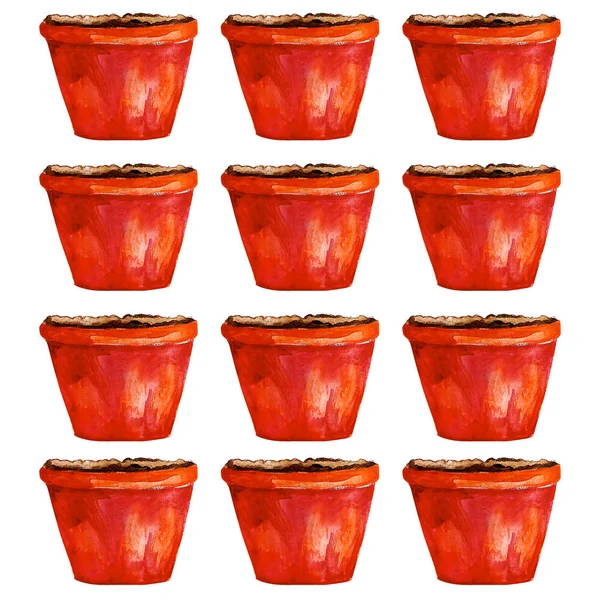 Illustratie Van Rode Bloempotten Met Grond — Stockfoto