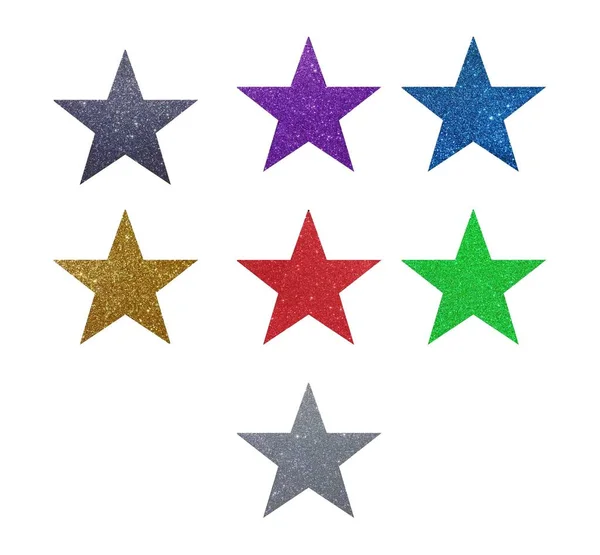 Estrelas Brilhantes Multicoloridas Isoladas Fundo Branco — Fotografia de Stock