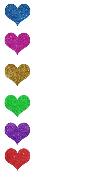 Corações Brilhantes Multicoloridos Isolados Fundo Branco — Fotografia de Stock