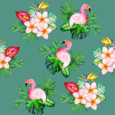 su renk egzotik çiçek deseni