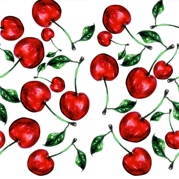 Watercolour Cherry Pattern Decoration — Stock Photo, Image