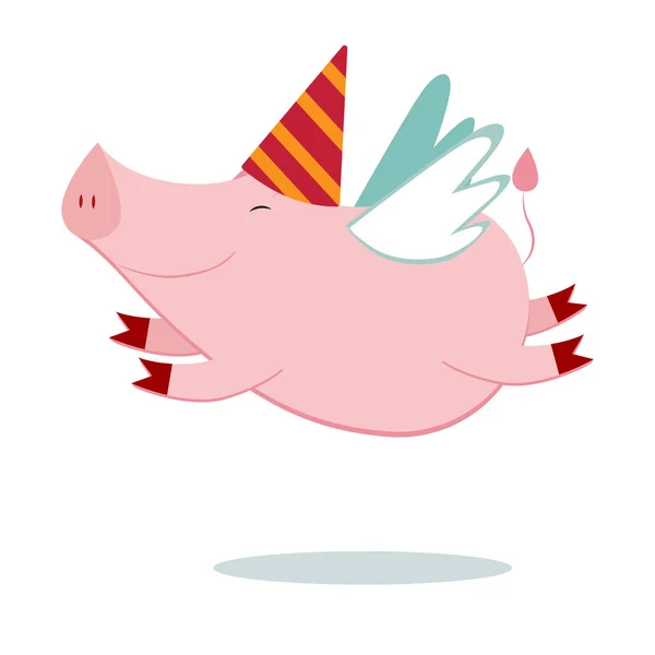 Happy Cute Pig Flying — Stock Vector