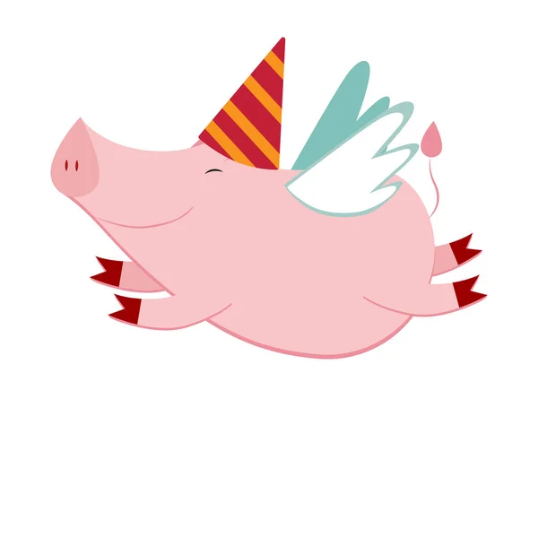 Happy Cute Pig Flying — Stock Vector