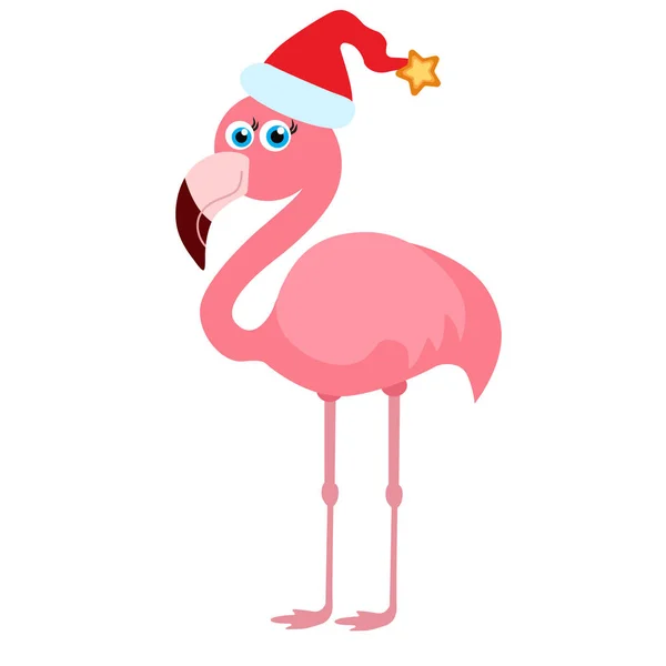 Beyaz arka plan üzerinde izole santa şapka içinde pembe flamingo