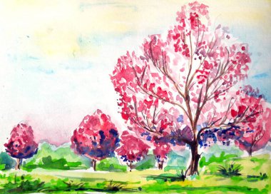 bahar kartpostal illüstrasyon