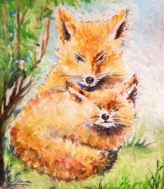 suluboya resim illüstrasyon tilki