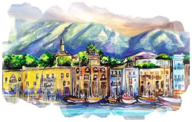 Girne Limanı Kuzey Kıbrıs illüstrasyon resim