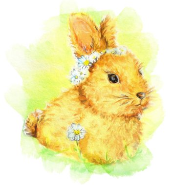 Beyaz çiçekli, sanat çizim tavşan