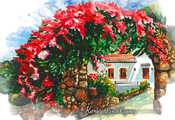 Obiekt Cyprus Village Ilustracja Karmi — Zdjęcie stockowe