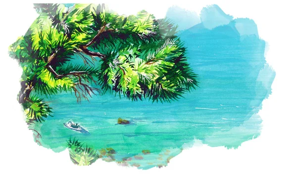 Κύπρος Νερό Χρώμα Illustrtion Τέχνης — Φωτογραφία Αρχείου