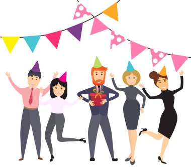 Mutlu ofis çalışanları illüstrasyon vektör