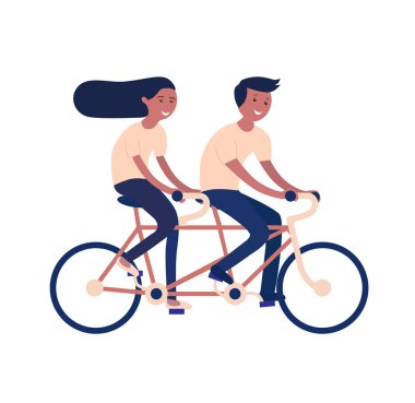 Gülümseyen çift aşk yazıt ile bisiklet sürme vektör