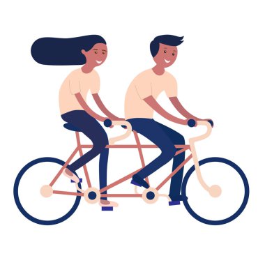 Gülümseyen çift aşk yazıt ile bisiklet sürme vektör