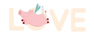 Beyaz arka plan, aşk yazıt ile komik domuz vektör
