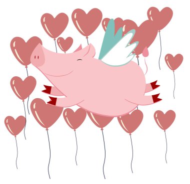 sevimli uçan domuz, vektör çizim