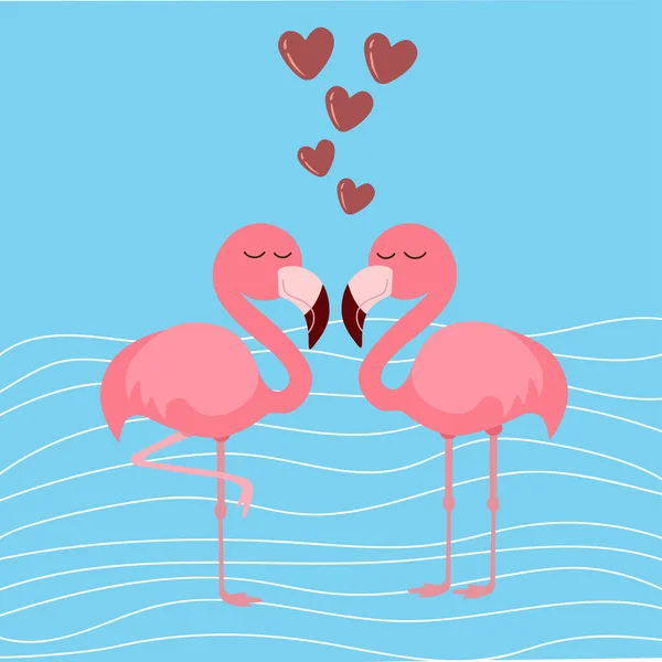 Mavi Arka Plan Üzerinde Iki Flamingolar Vektör — Stok Vektör