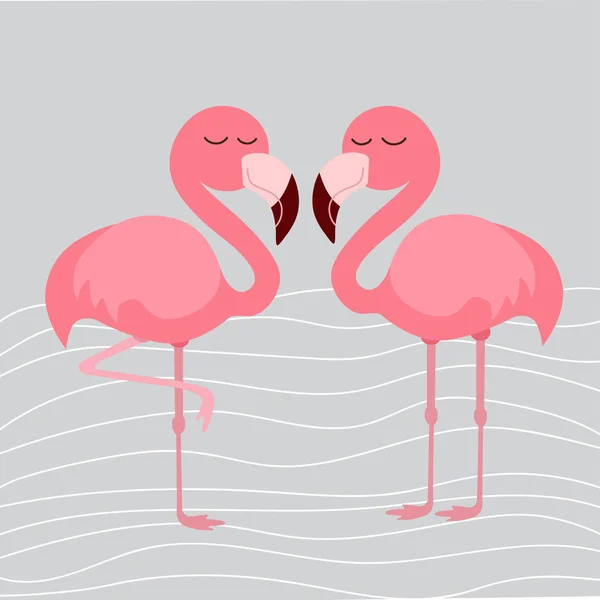 Two Flamingos Gray Background Vector — Stock Vector