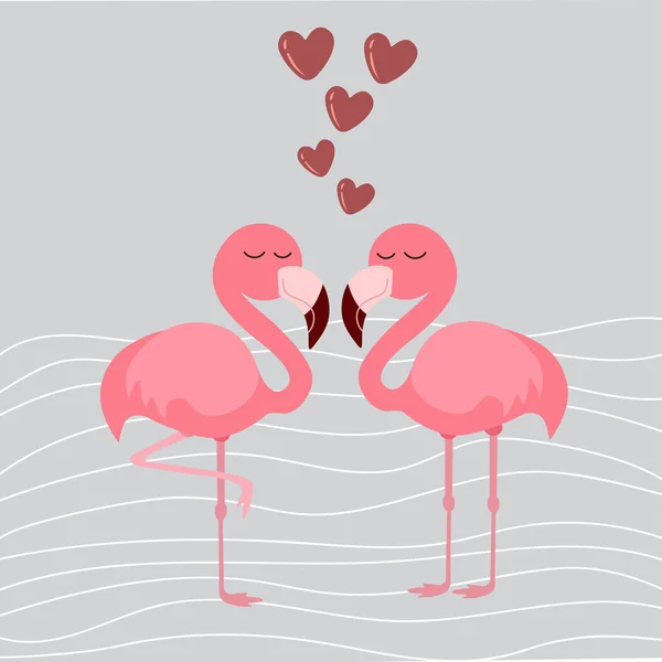 Gri Arka Plan Üzerinde Iki Flamingolar Vektör — Stok Vektör
