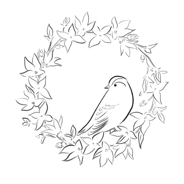 Птица Цветочным Эскизом — стоковый вектор