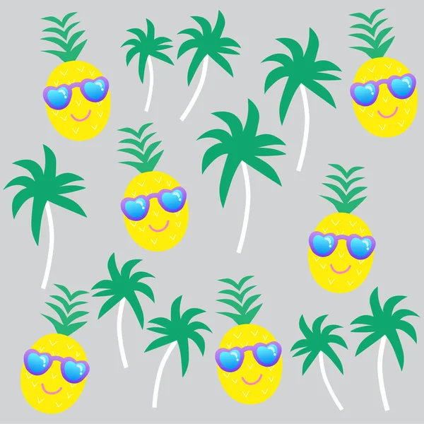 夏季卡通菠萝矢量插图 — 图库矢量图片