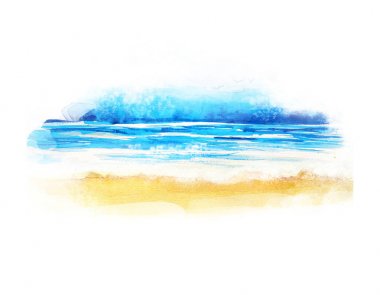 Güzel yaz sahil suluboya illüstrasyon