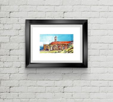 st Andrea manastırı Kıbrıs suluboya illüstrasyon