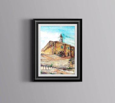 st Andrea manastırı Kıbrıs suluboya illüstrasyon