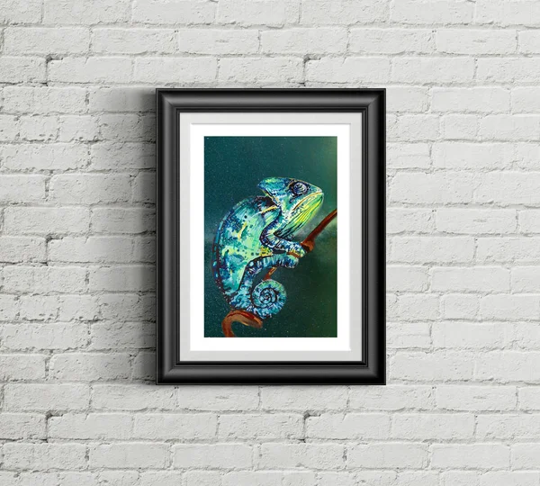 Chameleon Hand Drawing Watercolor Illustration — Stock Photo, Image