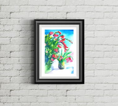 Kıbrıs köyü Karmi suluboya resim illüstrasyon