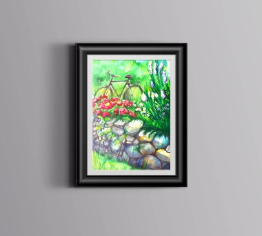 Kıbrıs köyü Karmi suluboya resim illüstrasyon