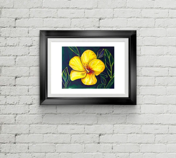 Hibiscus Güzel Sarı Suluboya Çiçek Illüstrasyon — Stok fotoğraf