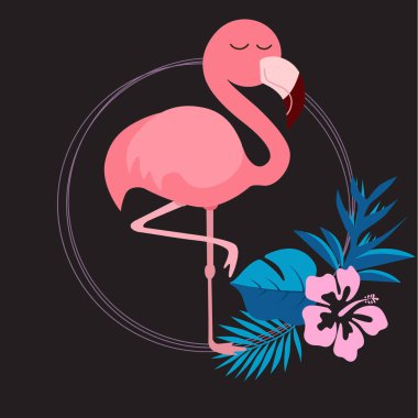 Pembe sevimli pembe flamingo vektör illüstrasyon