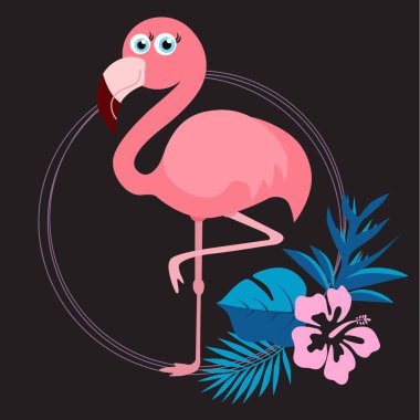 Pembe sevimli pembe flamingo vektör illüstrasyon