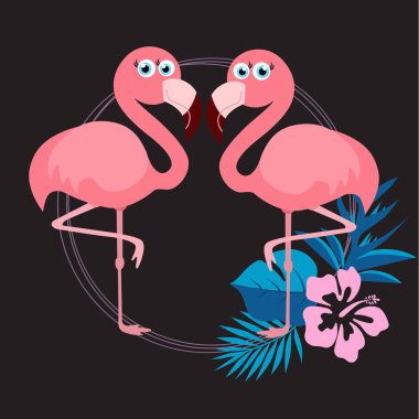 Pembe sevimli pembe flamingo vektör illüstrasyon