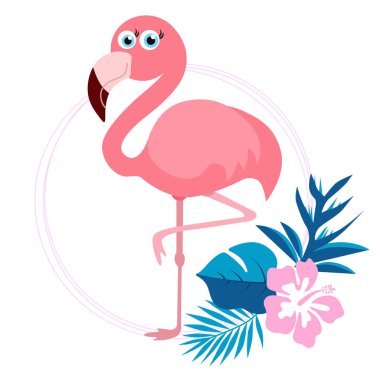 Pembe sevimli pembe flamingo vektör illüstrasyon