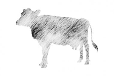 Siyah ve beyaz Cow siluet cilt illüstrasyon 