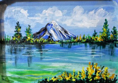 Bueautiful yaz deniz yan görünüm sanat illüstrasyon